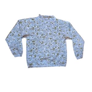 Floral Grannycore Vintage Sweatshirt Blue Green Flowers Funnel Neck Womens Small